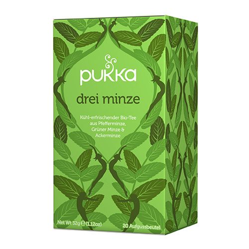 Infusion au Trois Menthes, bio Infusion biologique rafraîchissante de menthe poivrée, menthe verte et menthe des champs 20 sachet / 32 g Pukka 