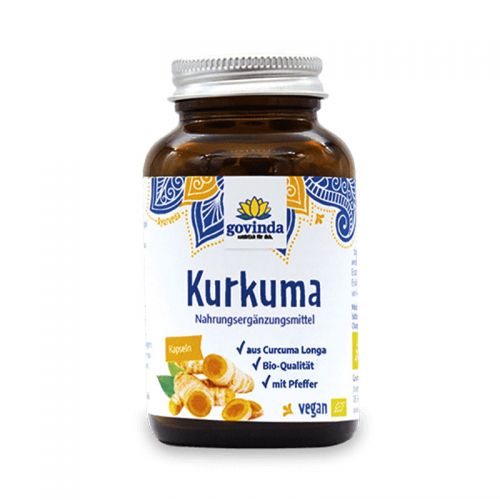 Kurkuma, Bio Nahrungsergänzungsmittel mit ayurvedischen Pflanzenteilen 90 Kapseln / 45 g Govinda 
